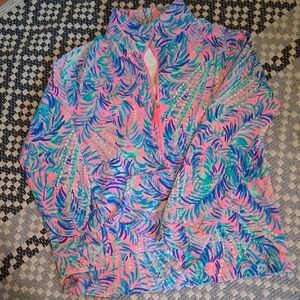 Lilly Pulitzer Pink and Green Leaf Print Top